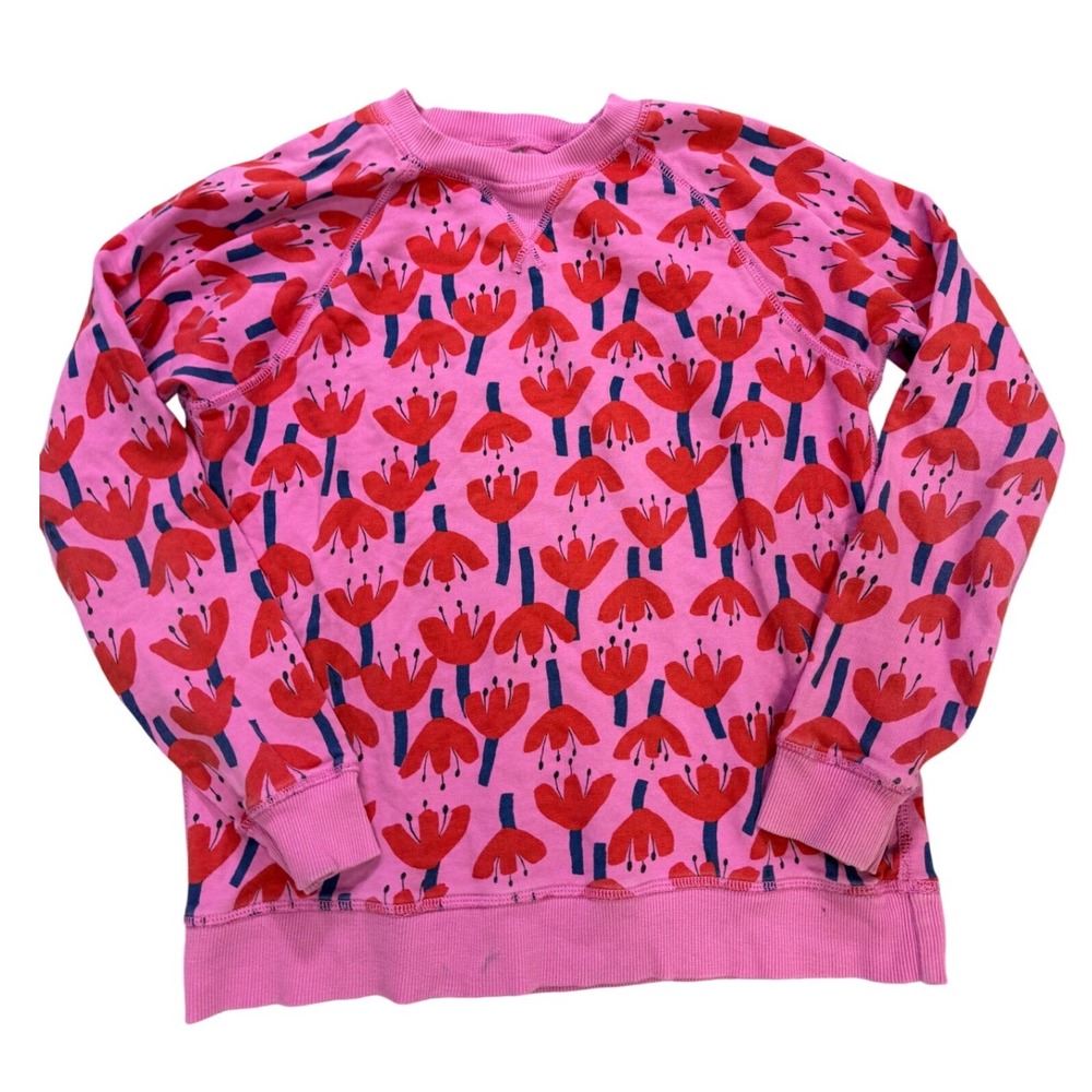Hanna Andersson Kids Pink Red Tulip Floral French Terry Sweatshirt US 12 150cm